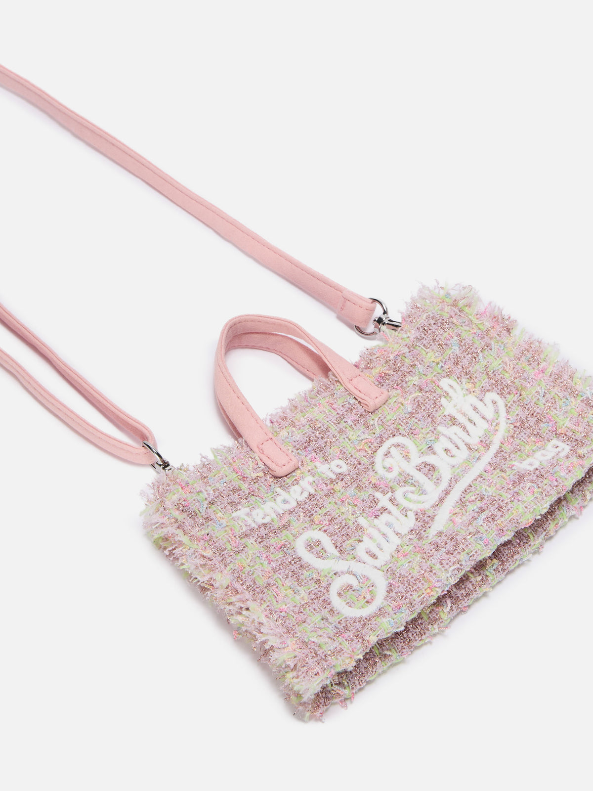 Phone Bag rosa en tweed con bordado del logo 
