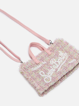 Phone Bag rosa en tweed con bordado del logo 