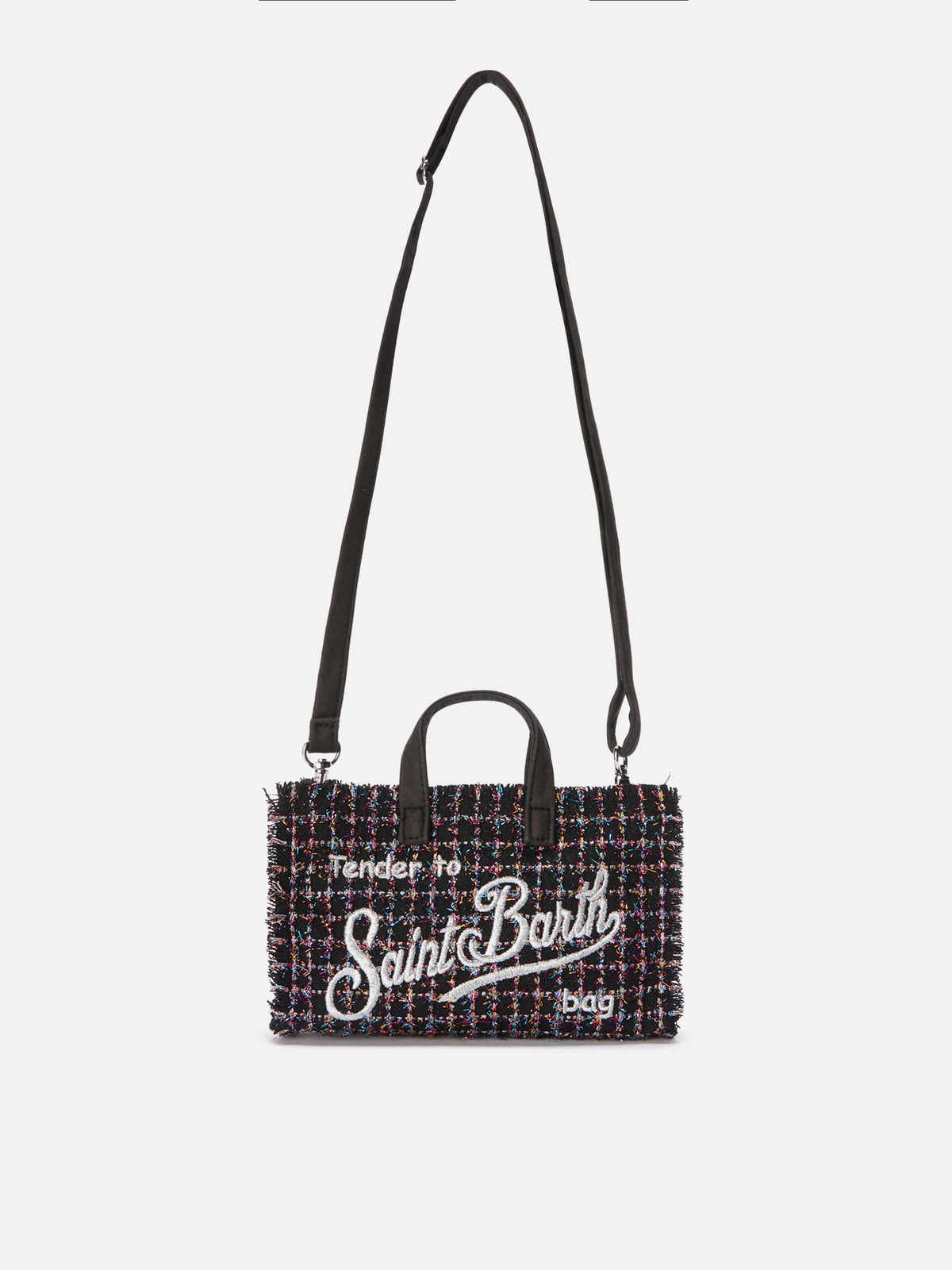 Black Phone Bag in tweed with logo embroidery