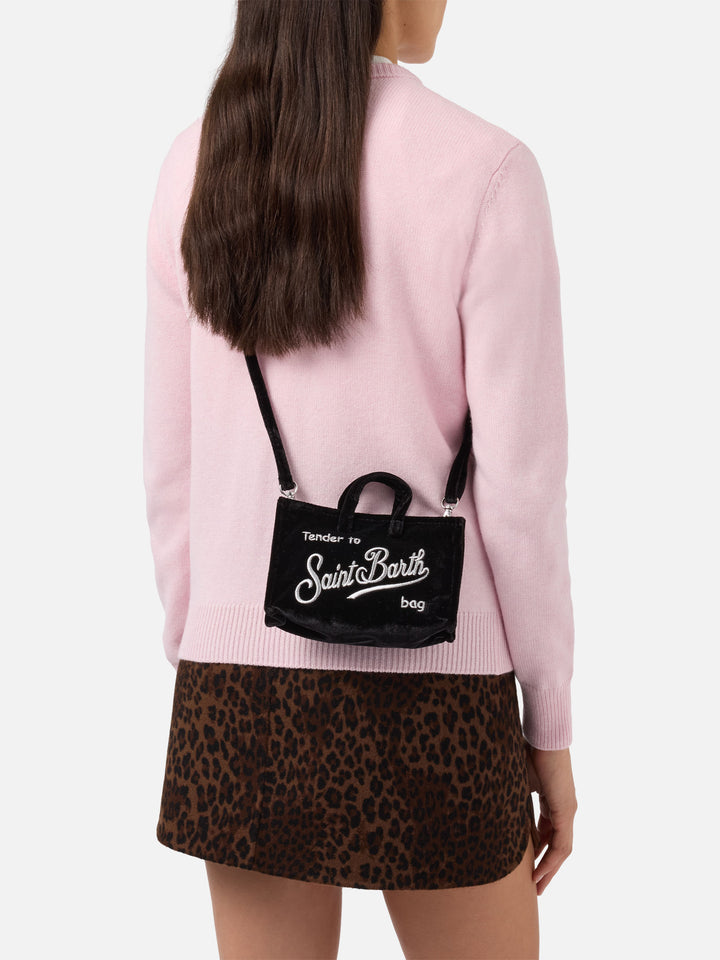 Phone Bag nera in velluto con ricamo logo