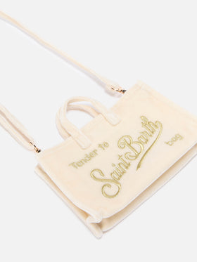 Phone Bag panna in velluto con ricamo logo