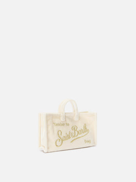 Phone Bag panna in velluto con ricamo logo