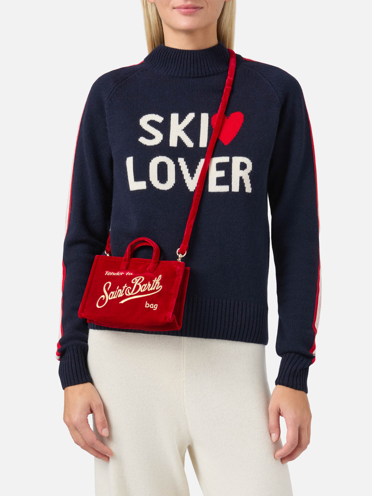 Sac téléphone rouge en velours avec logo brodé 