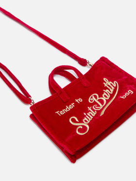 Sac téléphone rouge en velours avec logo brodé 