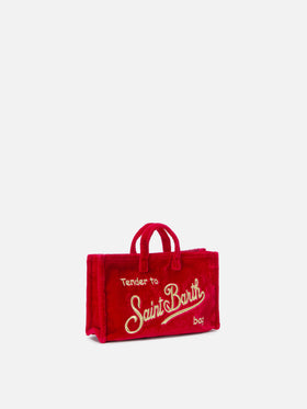 Sac téléphone rouge en velours avec logo brodé 