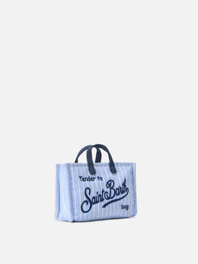 Sac en toile Micro Phone à rayures blanches et bleu clair avec logo contrasté 