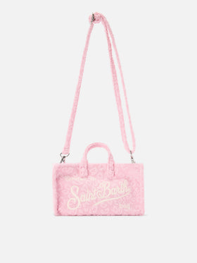 micro Phone terry-effect bag with embossed leopard pattern