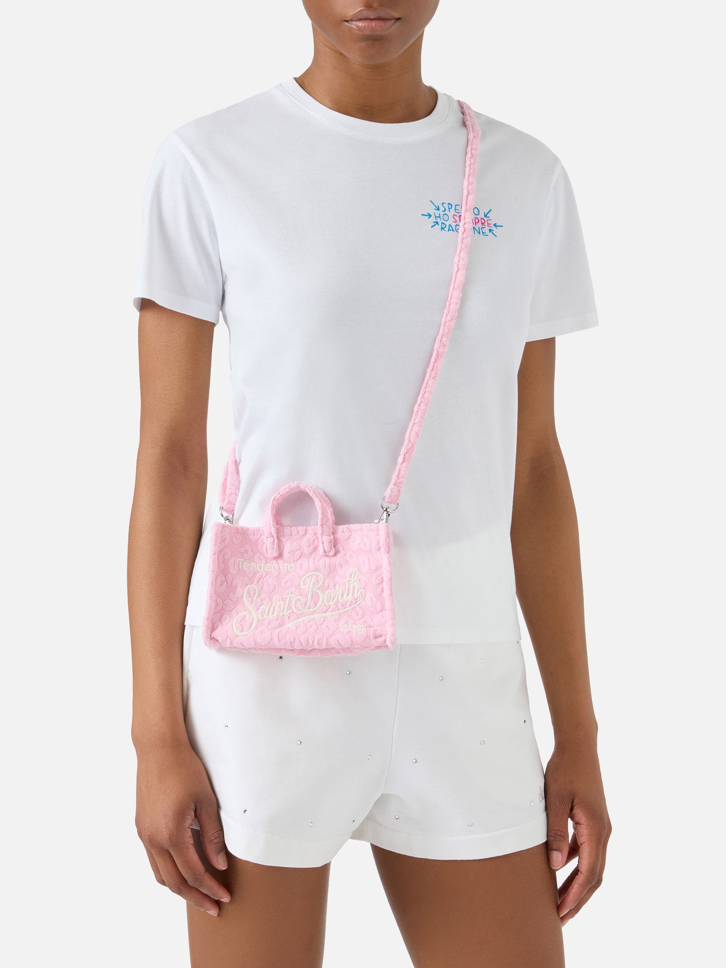 bolso micro Phone de efecto rizo con motivo de leopardo en relieve 