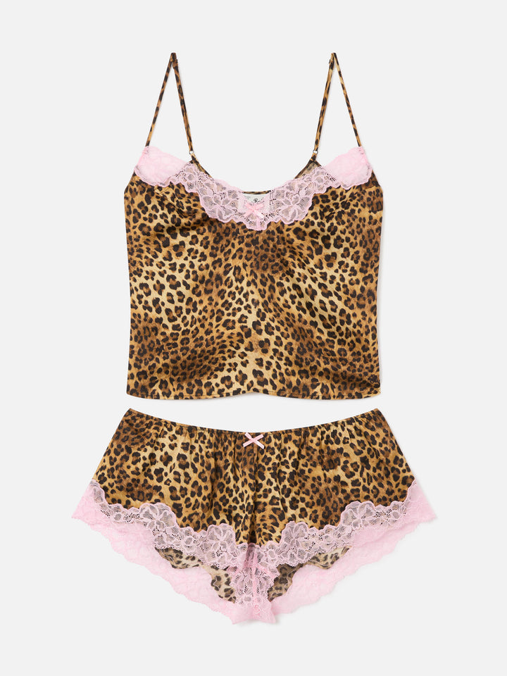 Ensemble top Pilar et short à imprimé léopard et dentelle 