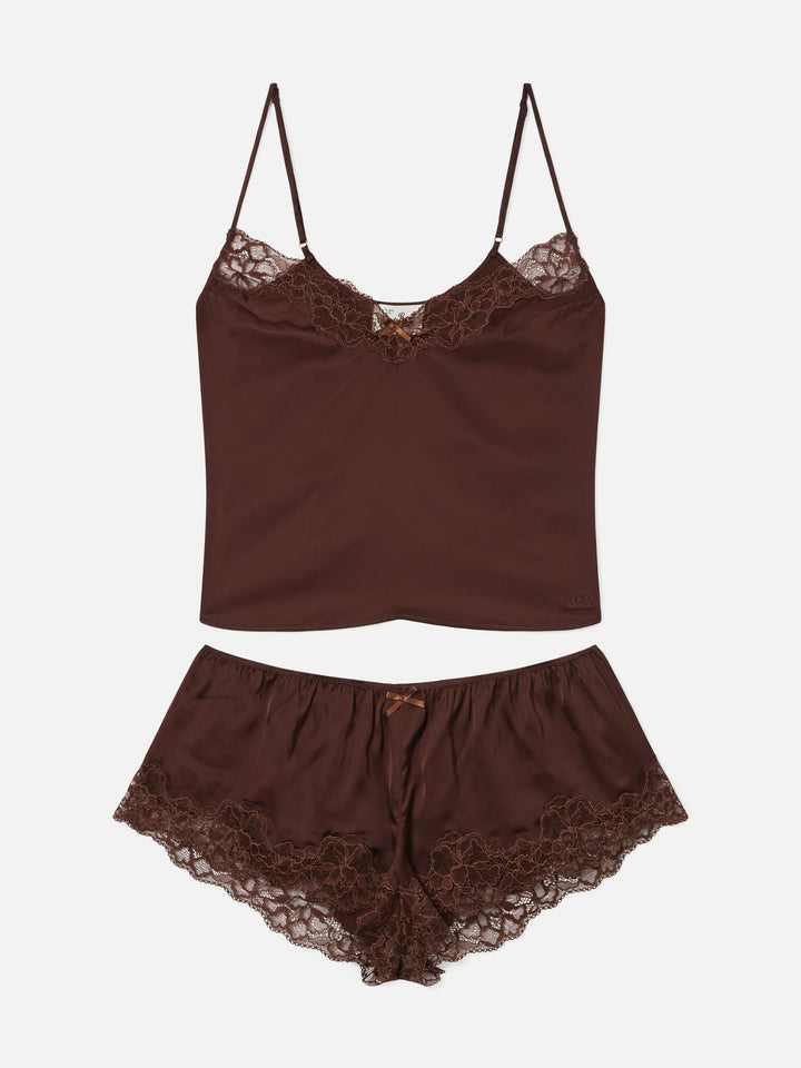 Ensemble top Pilar et short marron foncé avec dentelle 