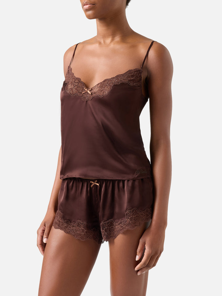 Ensemble top Pilar et short marron foncé avec dentelle 