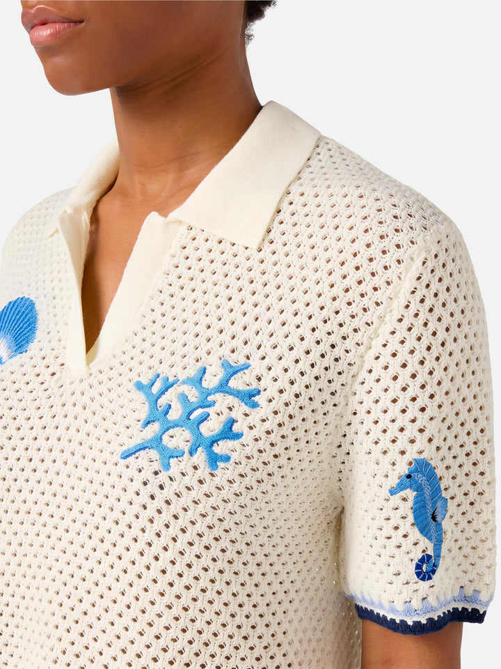 Polo Pixie in maglia traforata con patch marine