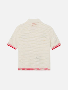 Pixie Jr Polo in white cotton blend with embroidered patches