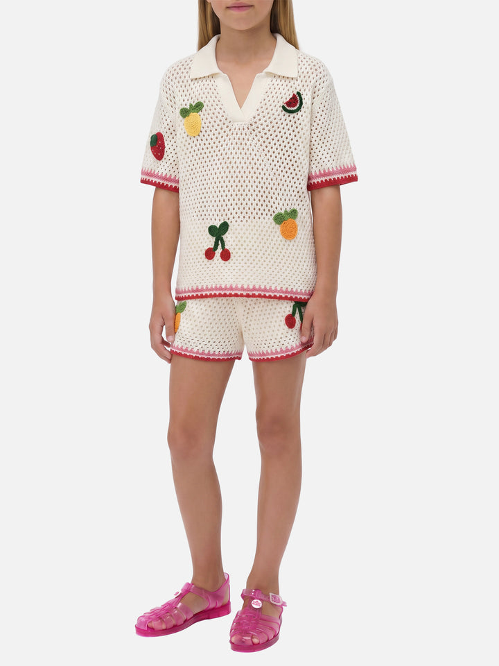 Short Yvette Jr in misto cotone bianco con patch ricamate