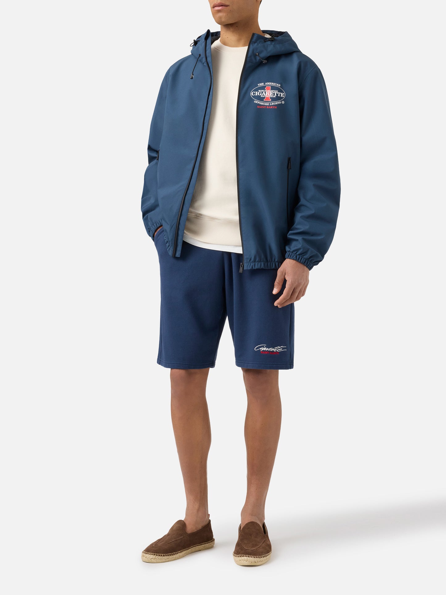 Giacca Pilot blu navy in tessuto tecnico con stampa Cigarette | Special Edition