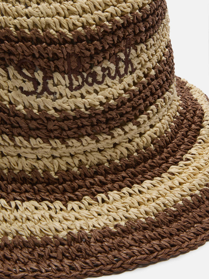 Polly bucket hat with beige and brown stripes and embroidered logo