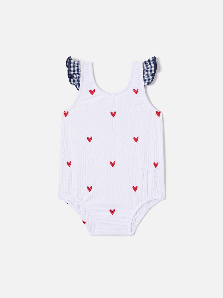Maillot de bain une pièce Pinkie en seersucker avec broderie cœur 