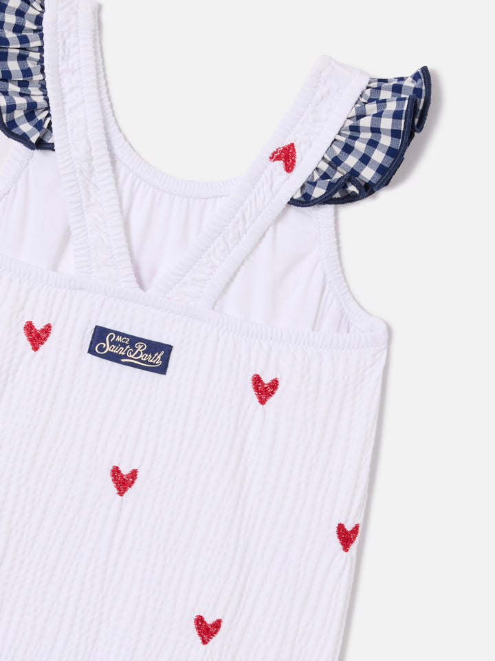 Maillot de bain une pièce Pinkie en seersucker avec broderie cœur 