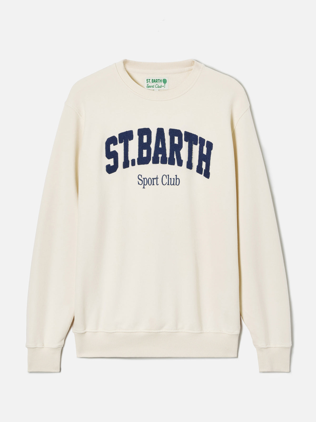 Cremefarbenes Baumwoll-Sweatshirt Ponza mit Sport Club Logo in erhabenem Frottee-Effekt 