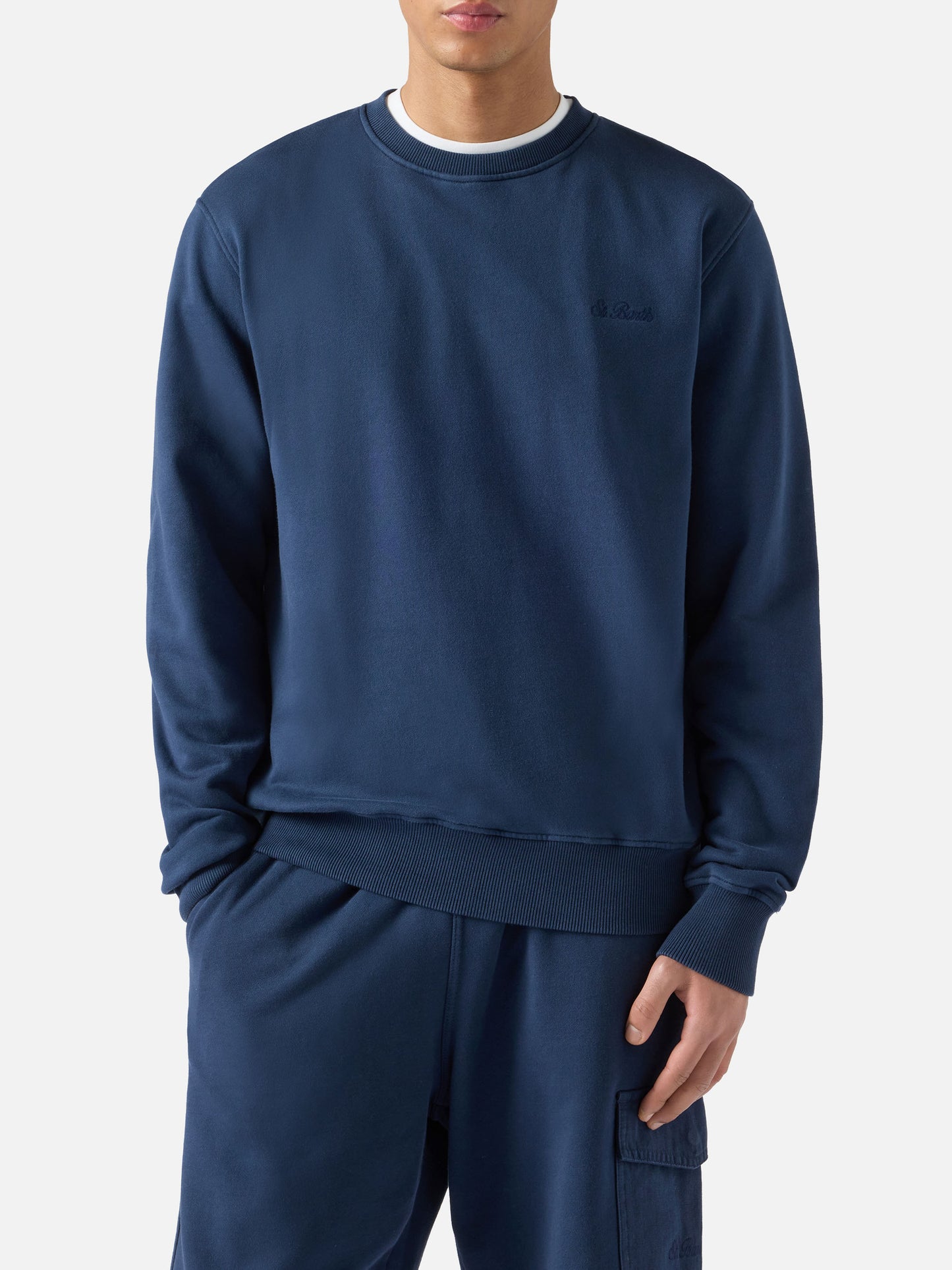 Navy blue Ponza sweatshirt in cotton with St. Barth embroidery