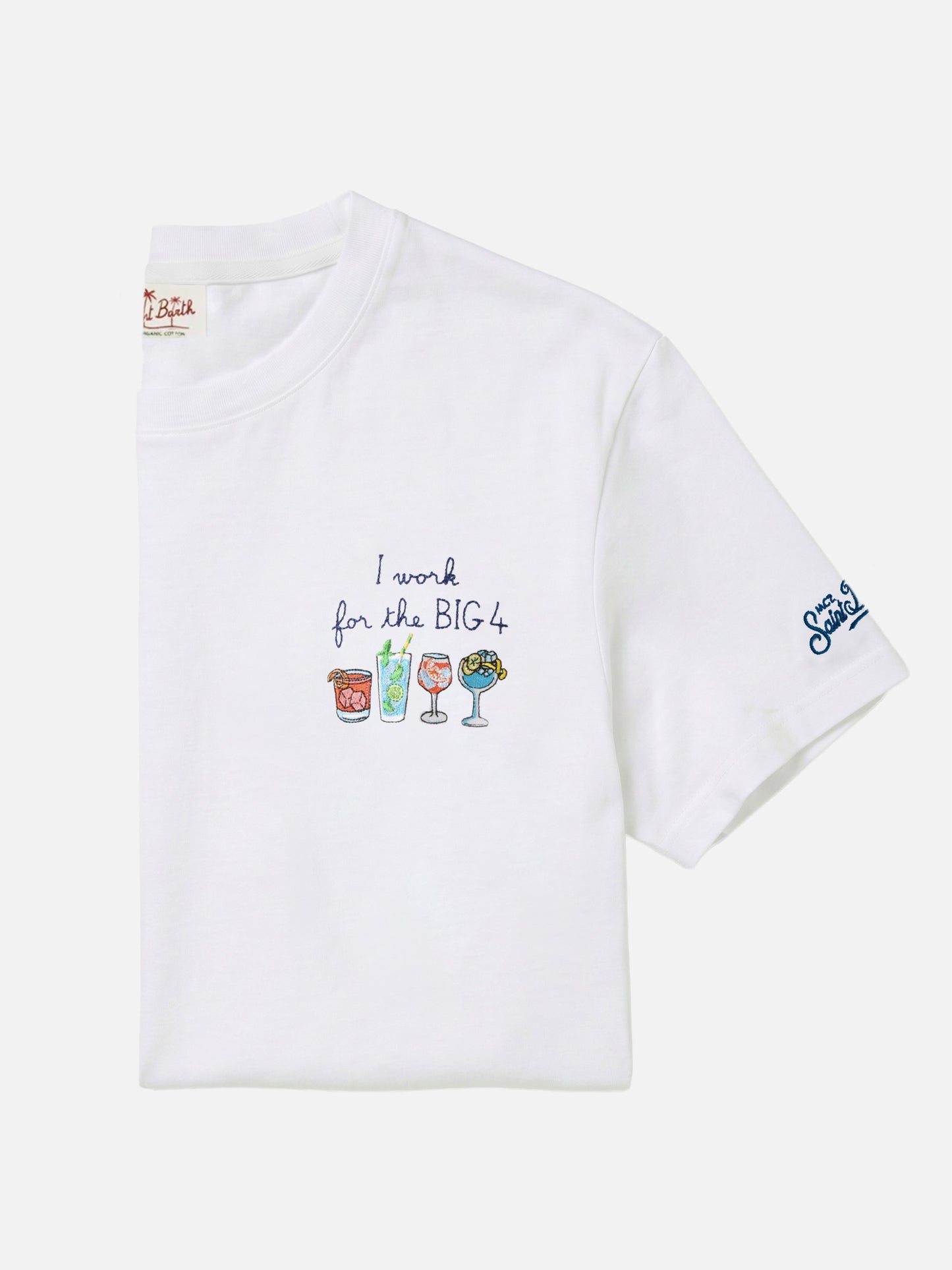 White Portofino T-shirt with I Work For The Big 4 embroidery