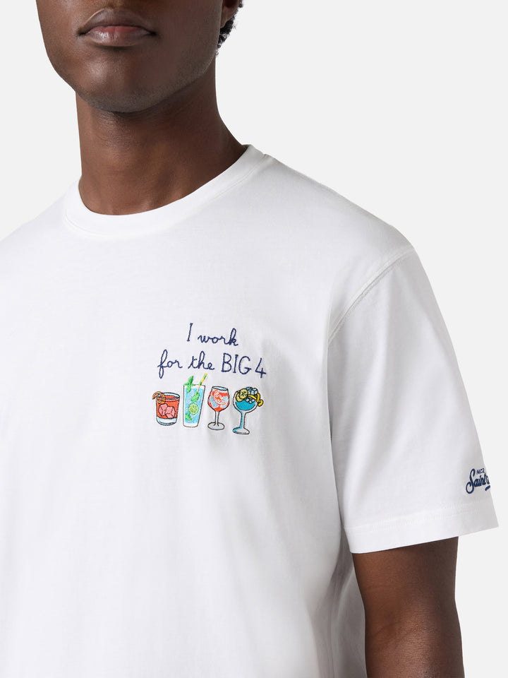 White Portofino T-shirt with I Work For The Big 4 embroidery
