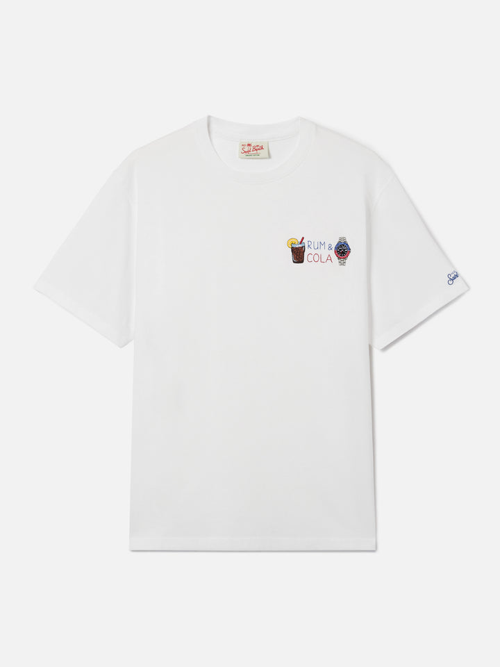 White Portofino T-shirt with Rum E Cola embroidery