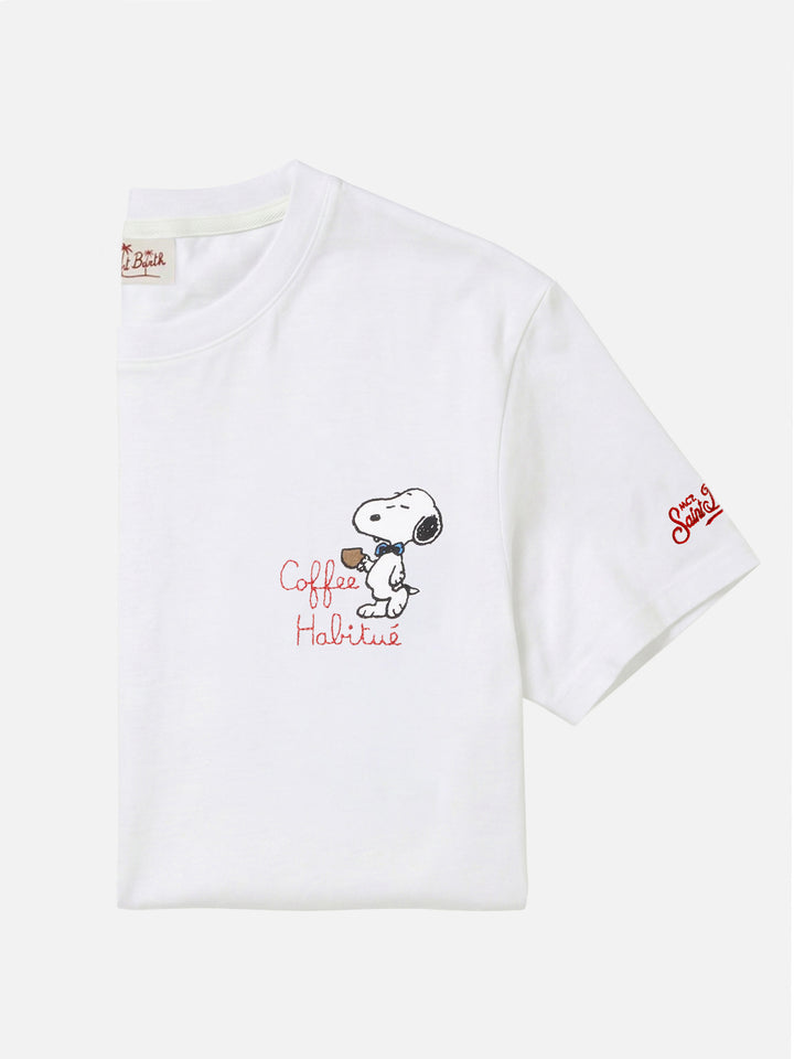 T-shirt Portofino bianca con ricamo Coffee Habitué | Special Edition