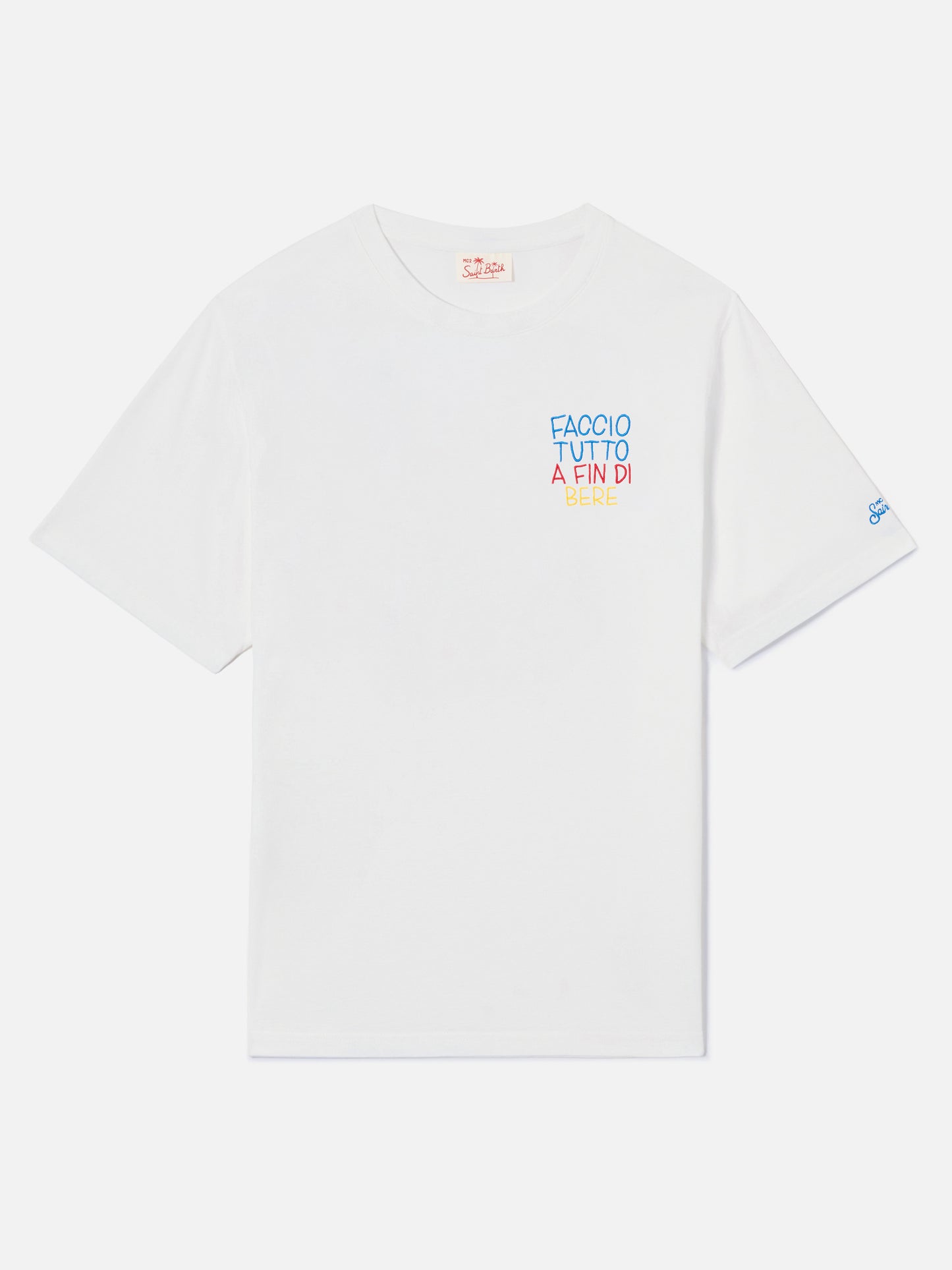 T-shirt Portofino blanc avec broderie Faccio Tutto A Fin Di Bere | Édition spéciale 