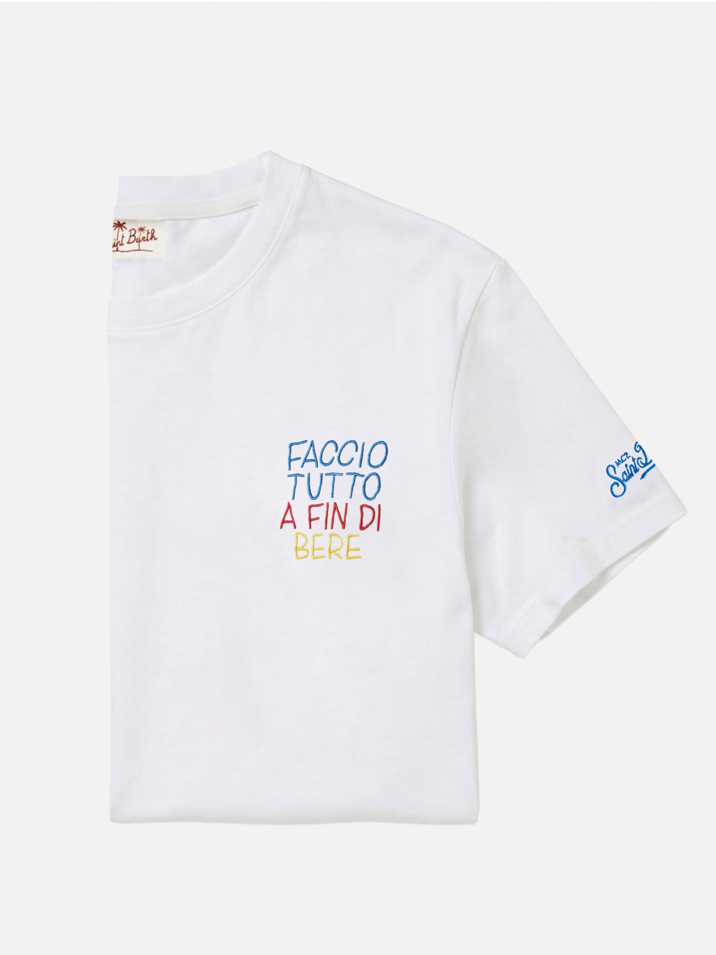T-shirt Portofino blanc avec broderie Faccio Tutto A Fin Di Bere | Édition spéciale 