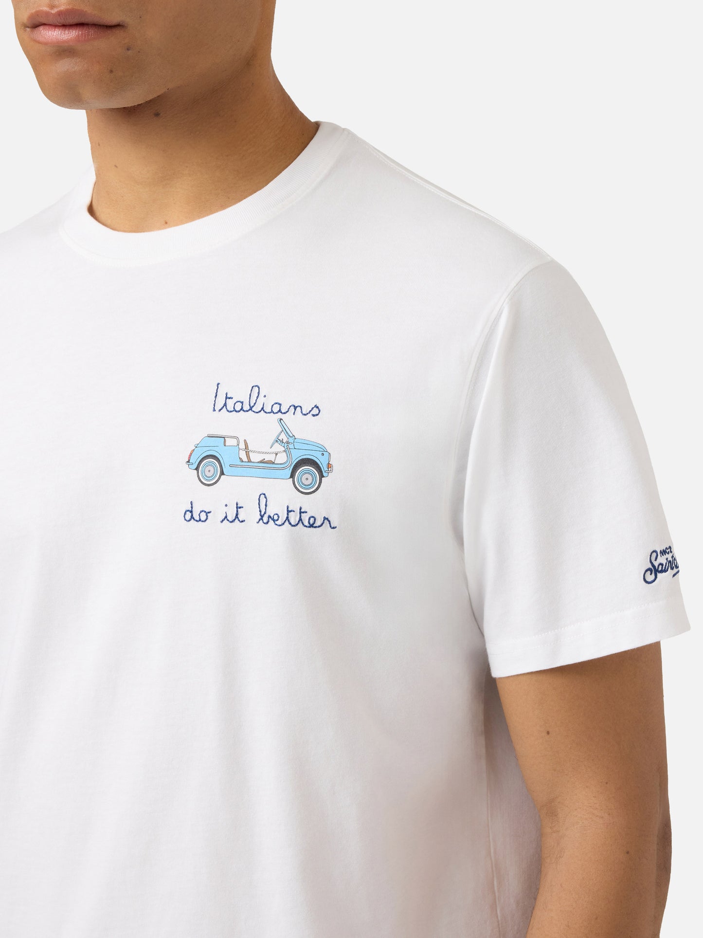 White Portofino T-shirt with Italians Do It Better embroidery