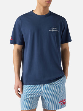 Blue Portofino T-shirt with L'estate Sta Finendo embroidery