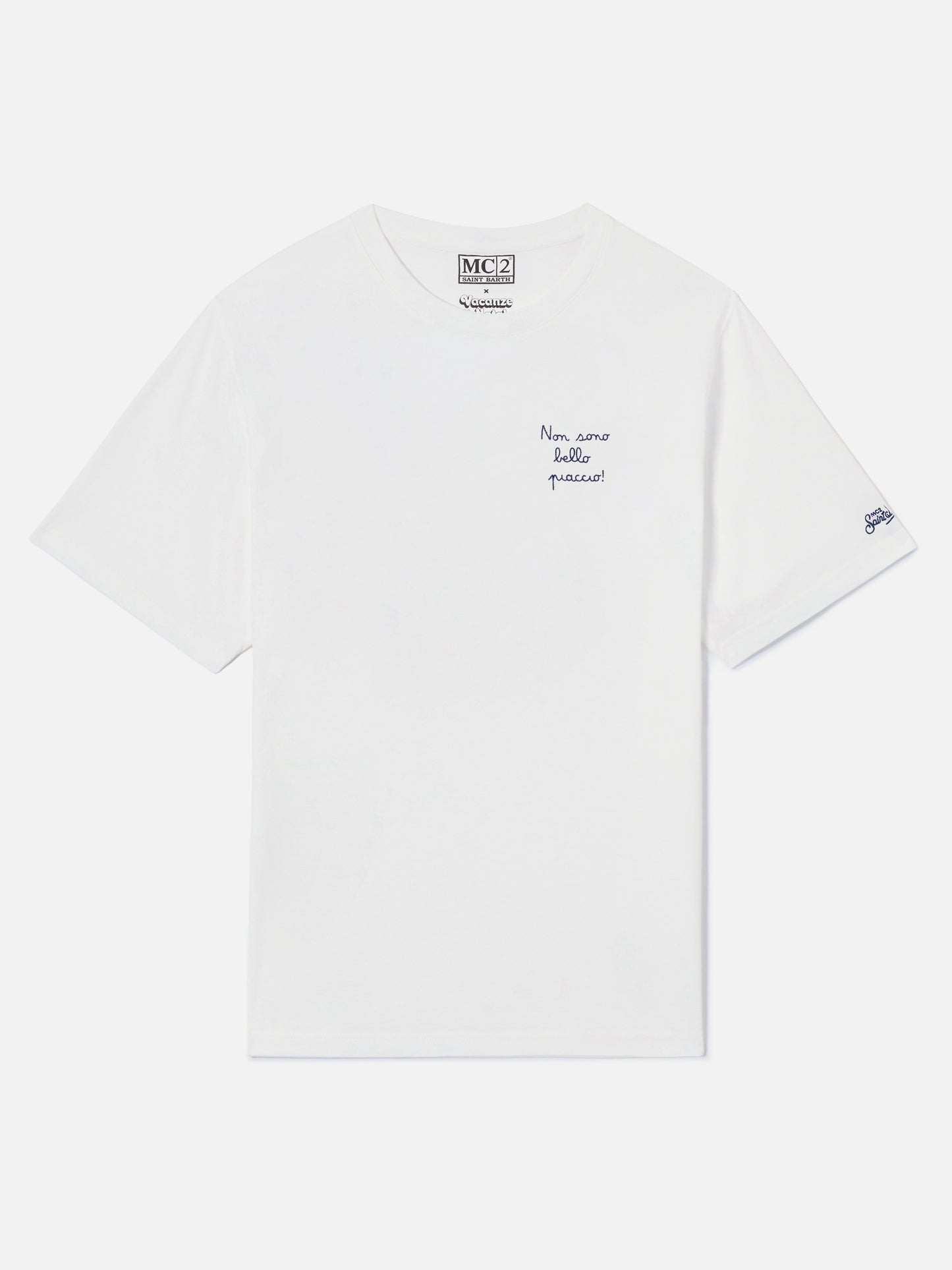 T-shirt Portofino bianca con ricamo Non Sono Bello Piaccio!