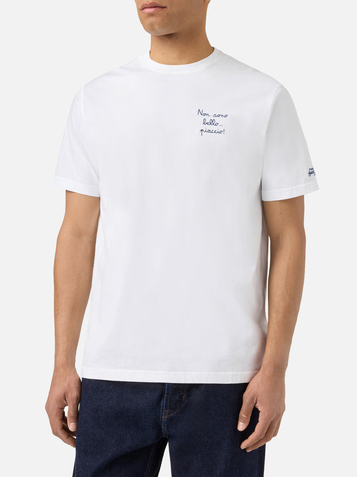 T-shirt Portofino bianca con ricamo Non Sono Bello Piaccio!