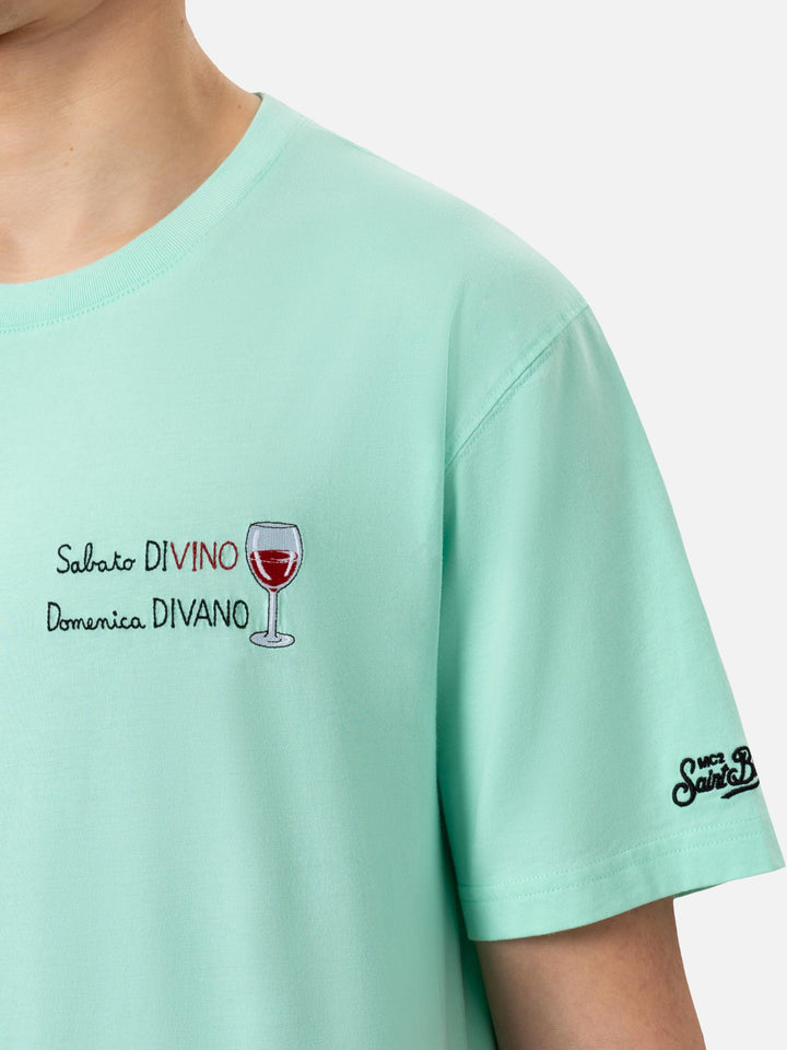 Classic fit cotton jersey t-shirt Portofino with Sabato Divino Domenica Divano embroidery - MC2 Saint Barth
