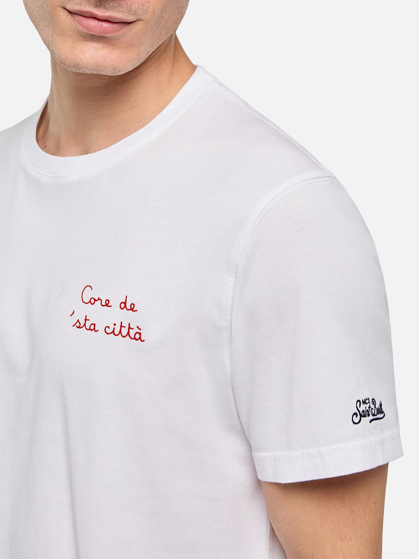 Classic fit cotton jersey t-shirt Portofino with Core de 'sta città embroidery | AS ROMA SPECIAL EDITION