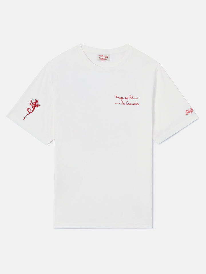 White Portofino T-shirt with AS Cannes Rouge et Blanc sur la Croisette embroidery | AS CANNES SPECIAL EDITION
