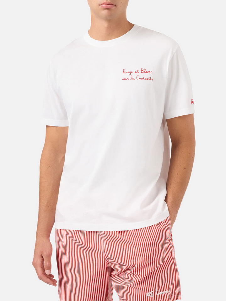 T-shirt Portofino blanc avec broderie AS Cannes Rouge et Blanc sur la Croisette | AS CANNES SPECIAL EDITION 