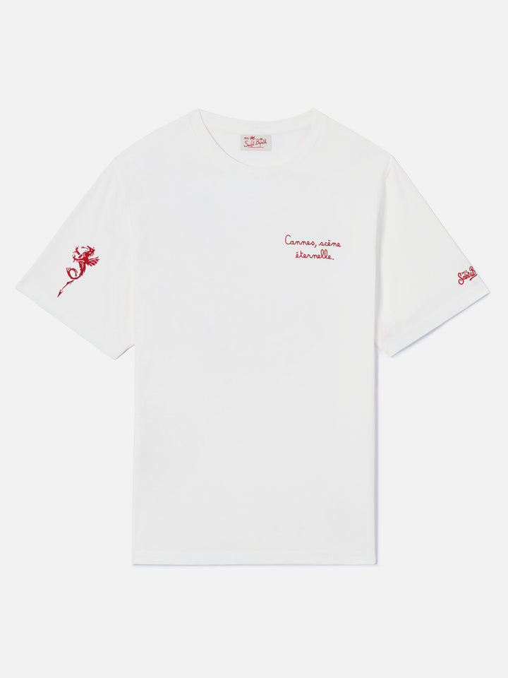 White Portofino T-shirt with AS Cannes Cannes scène éternelle embroidery | AS CANNES SPECIAL EDITION