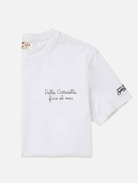 White Portofino T-shirt with Pisa SC Dalla Cittadella fino al mar embroidery | PISA SC SPECIAL EDITION