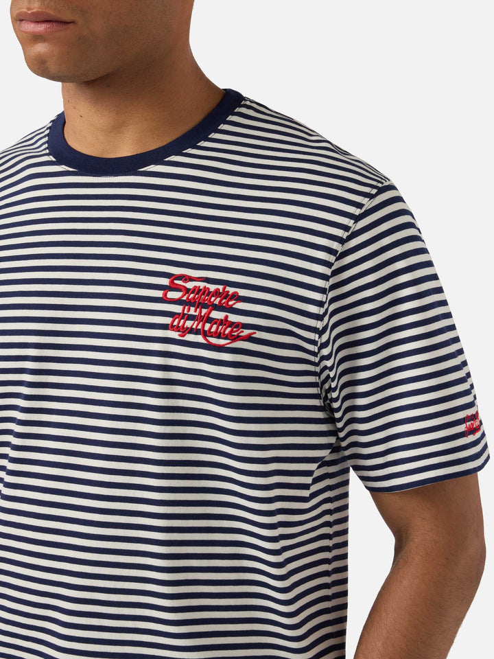 T-shirt Portofino a righe blu con ricamo Sapore di Mare | Edizione Speciale