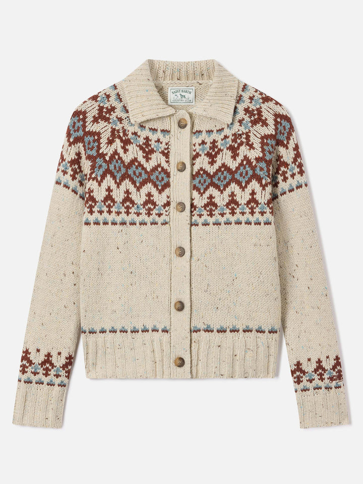 Cardigan Patty in misto lana Donegal con motivo fair isle