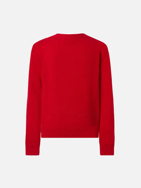 Princess cashmere-blend crewneck with Snoopy jacquard and velvet bow appliqué | PEANUTS SPECIAL EDITION