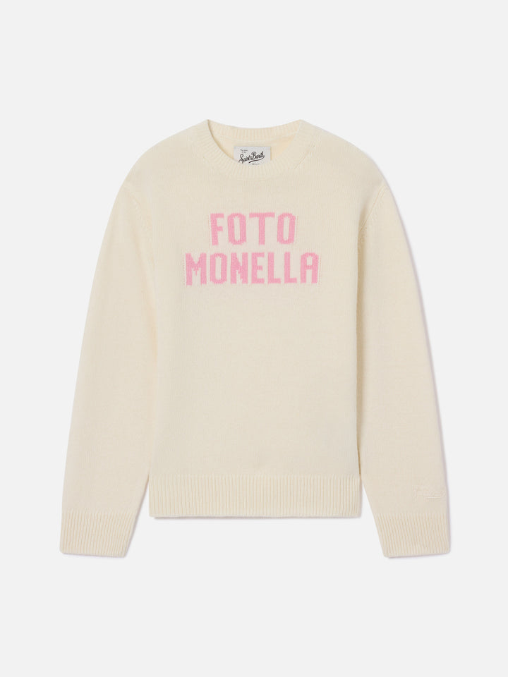 Pull en maille à col rond Princess gris avec lettrage Foto Monella 