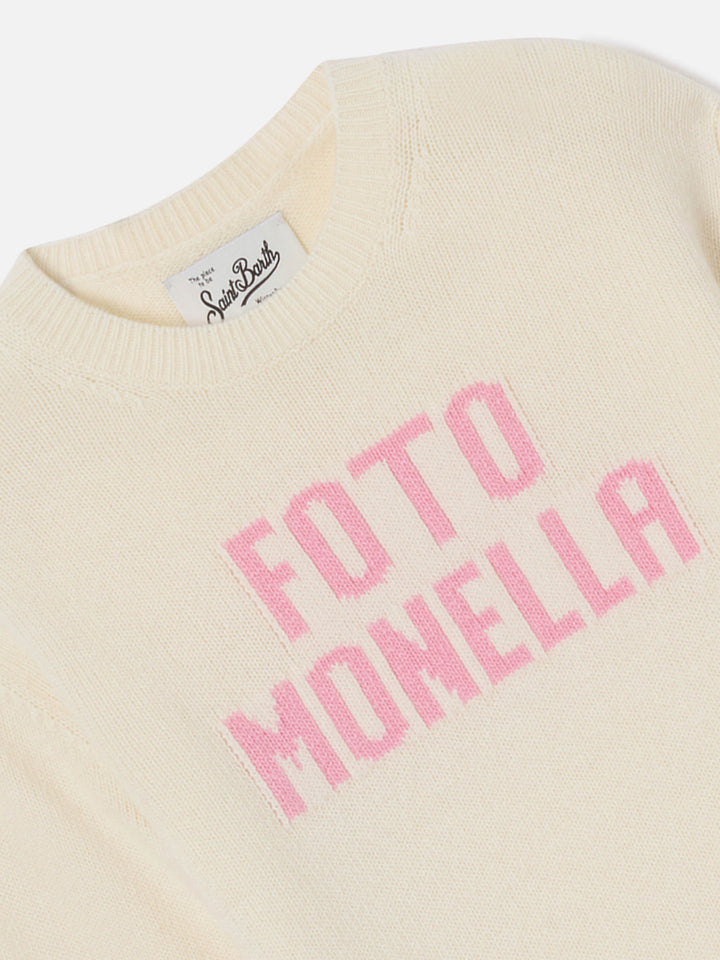 Pull en maille à col rond Princess gris avec lettrage Foto Monella 