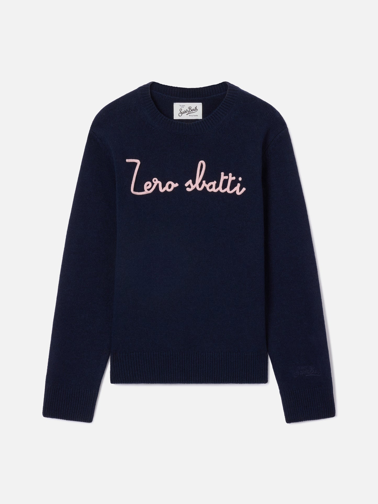 Pull en maille à col rond Princess bleu marine blue avec broderie Zero Sbatti 