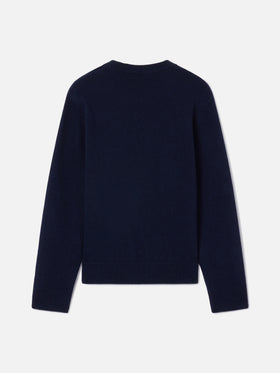 Pull en maille à col rond Princess bleu marine blue avec broderie Zero Sbatti 