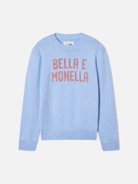 Jersey de punto con cuello redondo Light blue Princess con intarsia de lurex Bella E Monella 