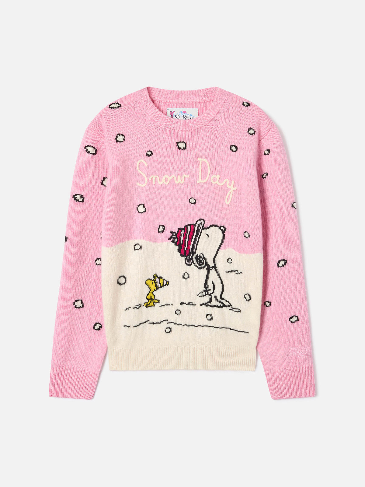 Pull en maille col rond Pink Princess avec intarsia et broderie Snoopy | Special edition 