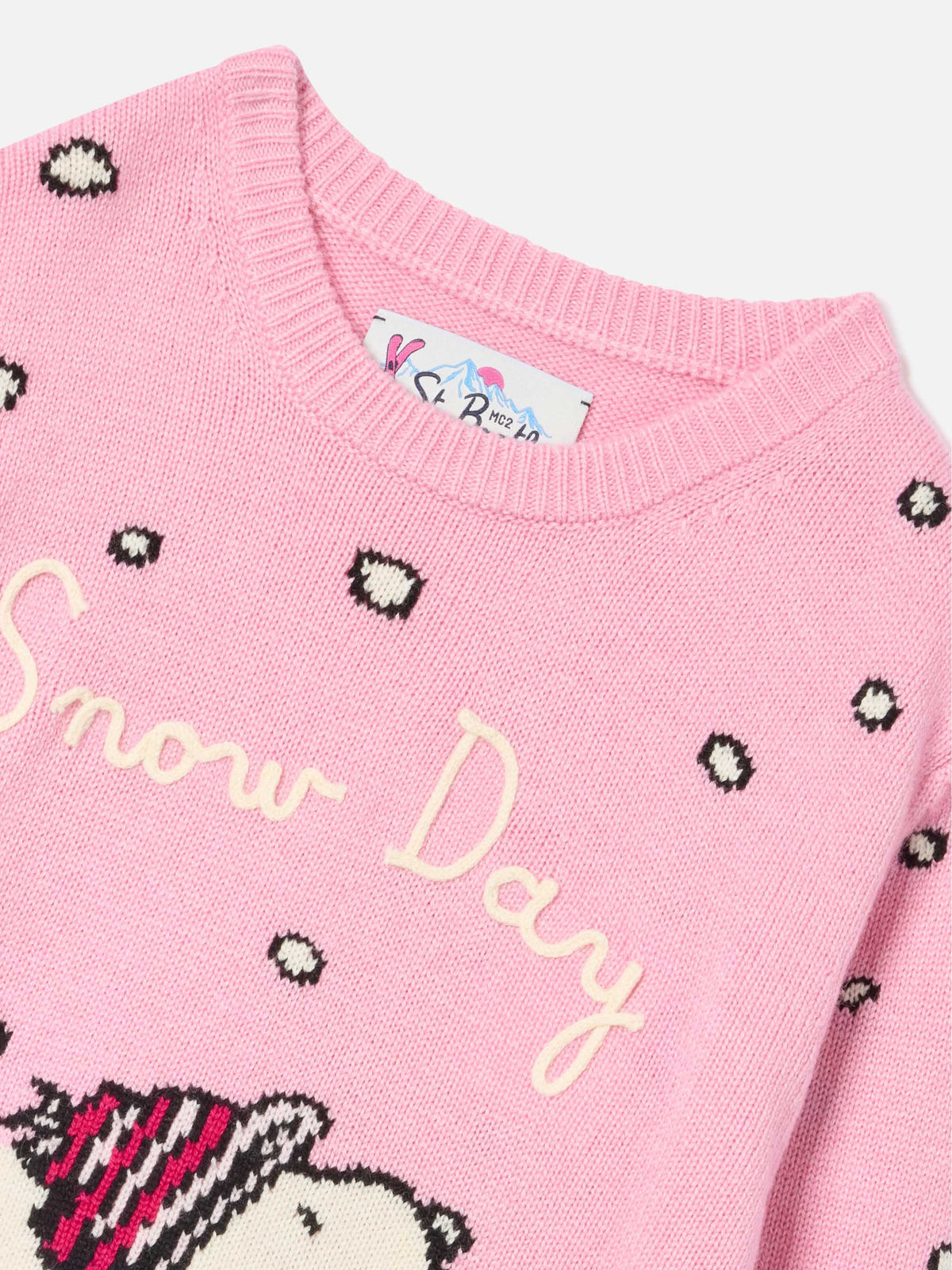 Pull en maille col rond Pink Princess avec intarsia et broderie Snoopy | Special edition 